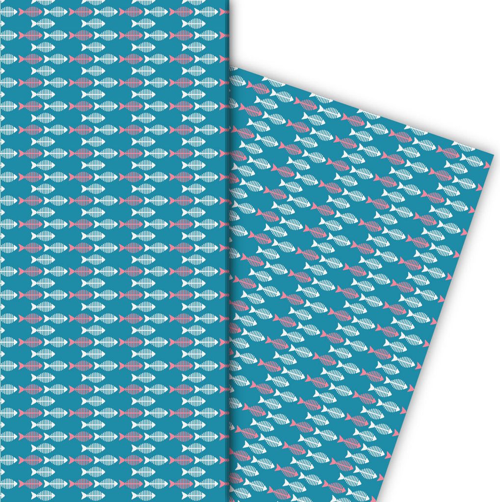 Retro Geschenkpapier mit kleinen Fischen in rosa - G6371, Produktbild 