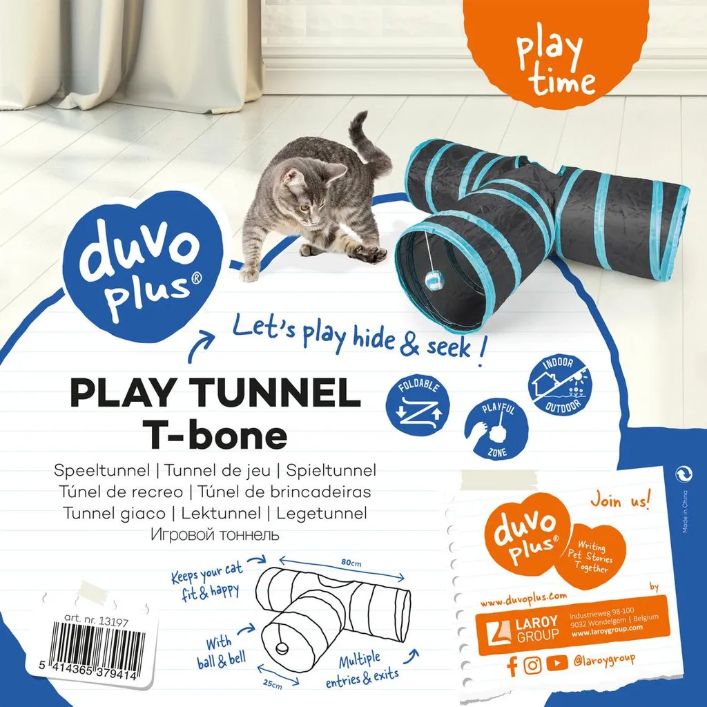 Tunnel de jeu triple Duvo+ T-Bone en nylon bleu et noir - 2