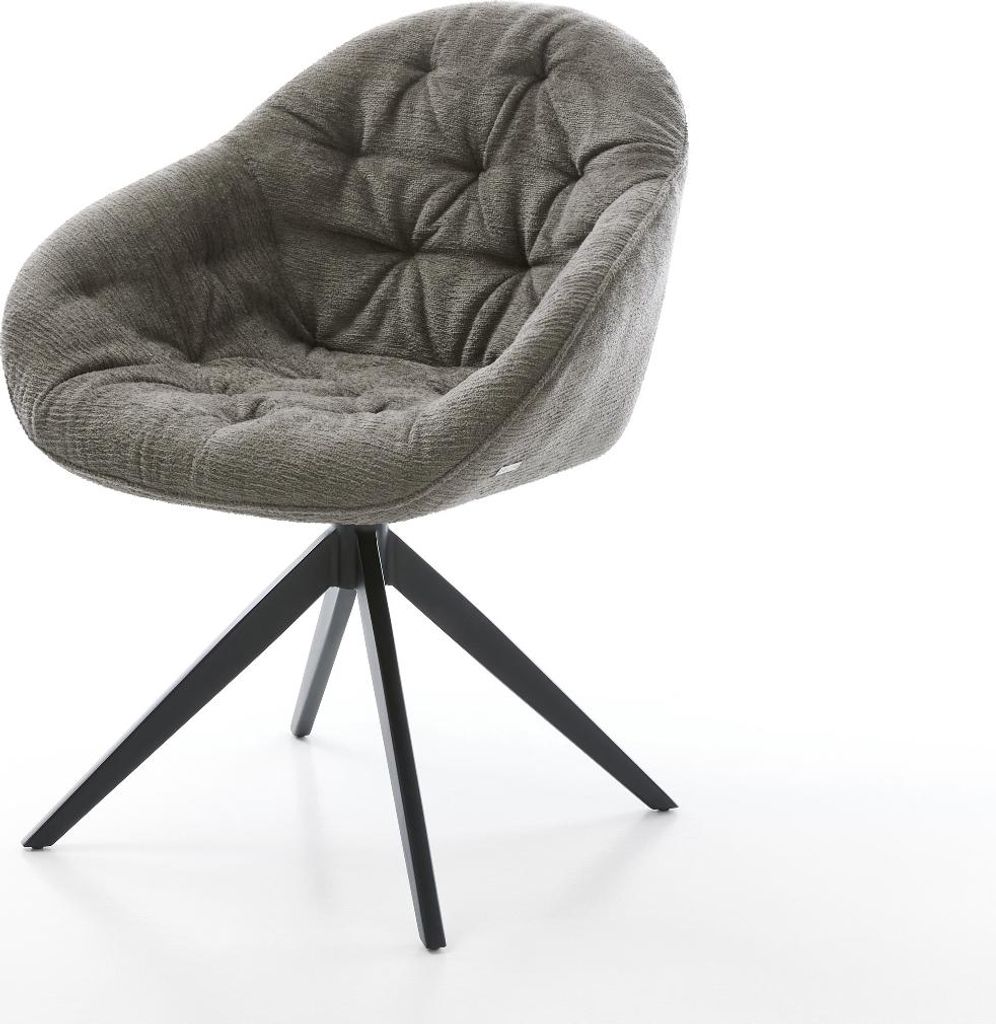 DELIFE Drehstuhl Gaio-Flex Bouclé Soft Schlamm Kreuzgestell breit Schwarz 360° drehbar Wippfunktion