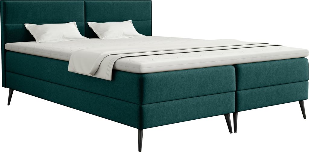 FEDVE Boxspringbett Doppelbett Sporen Schlafzimmer Bett Bonell-Matratze Topper 160x200 cm Grün (Monolith 37)