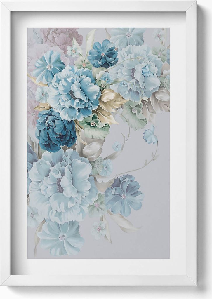 Ein Gemälde mit zarten Pfingstrosenblüten– Wandbild mit Rahmen – Gerahmtes Bild – Wanddekoration – 40x60 cm – Weiß