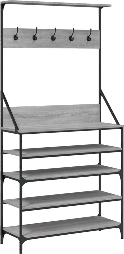 vidaXL Appendiabiti con scarpiera Grigio Sonoma 90x34x184 cm