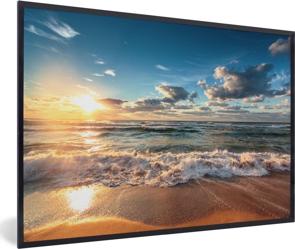 MuchoWow MuchoWow Gerahmtes Poster Strand - Meer - Sonnenuntergang 90x60 cm - Poster mit zchwarzem Bilderrahmen - Fotorahmen - Foto-Plakat