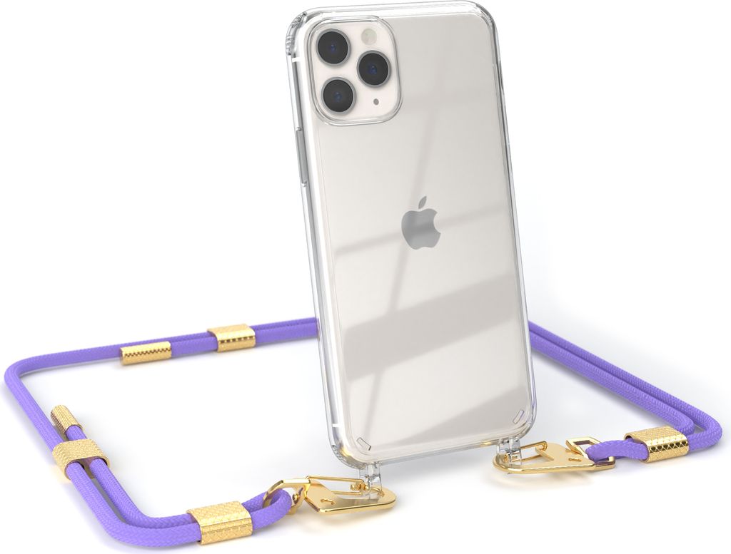 EAZY CASE Handykette für Apple iPhone 11 Pro, Transparente Silikonhülle mit Band, Clear Case, abnehmbar in Violett