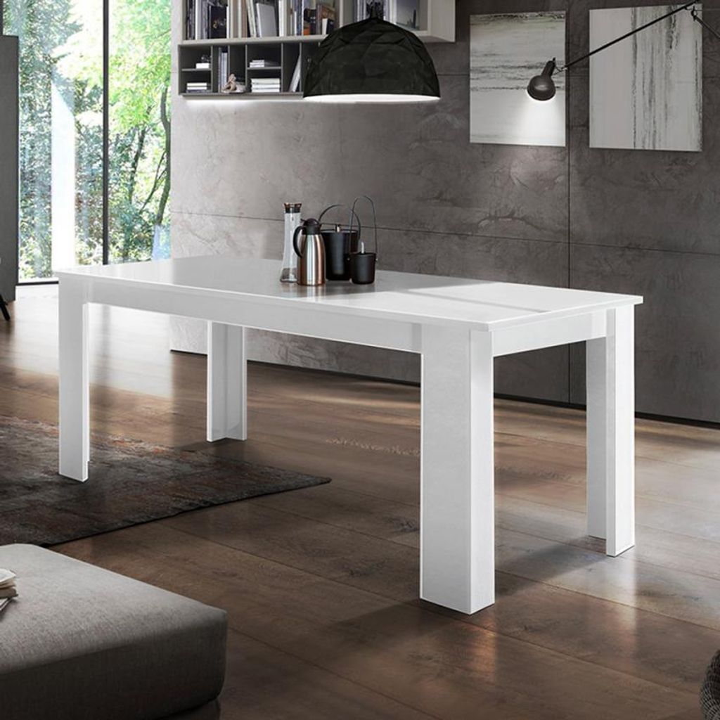 Weißer Hochglanz-Esstisch ausziehbar 140-190x90cm für Produktbild 