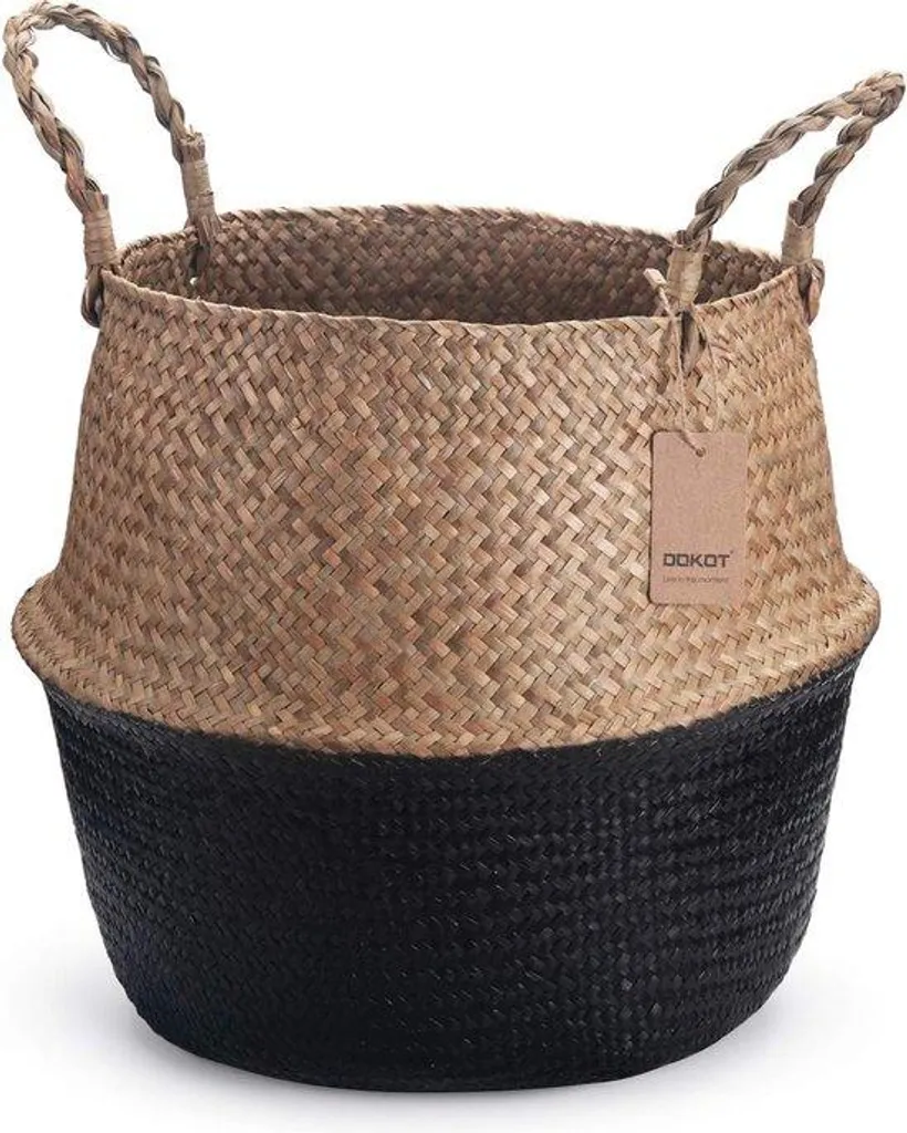Panier noir en fibres naturelles 36x32 cm avec poignées de transport