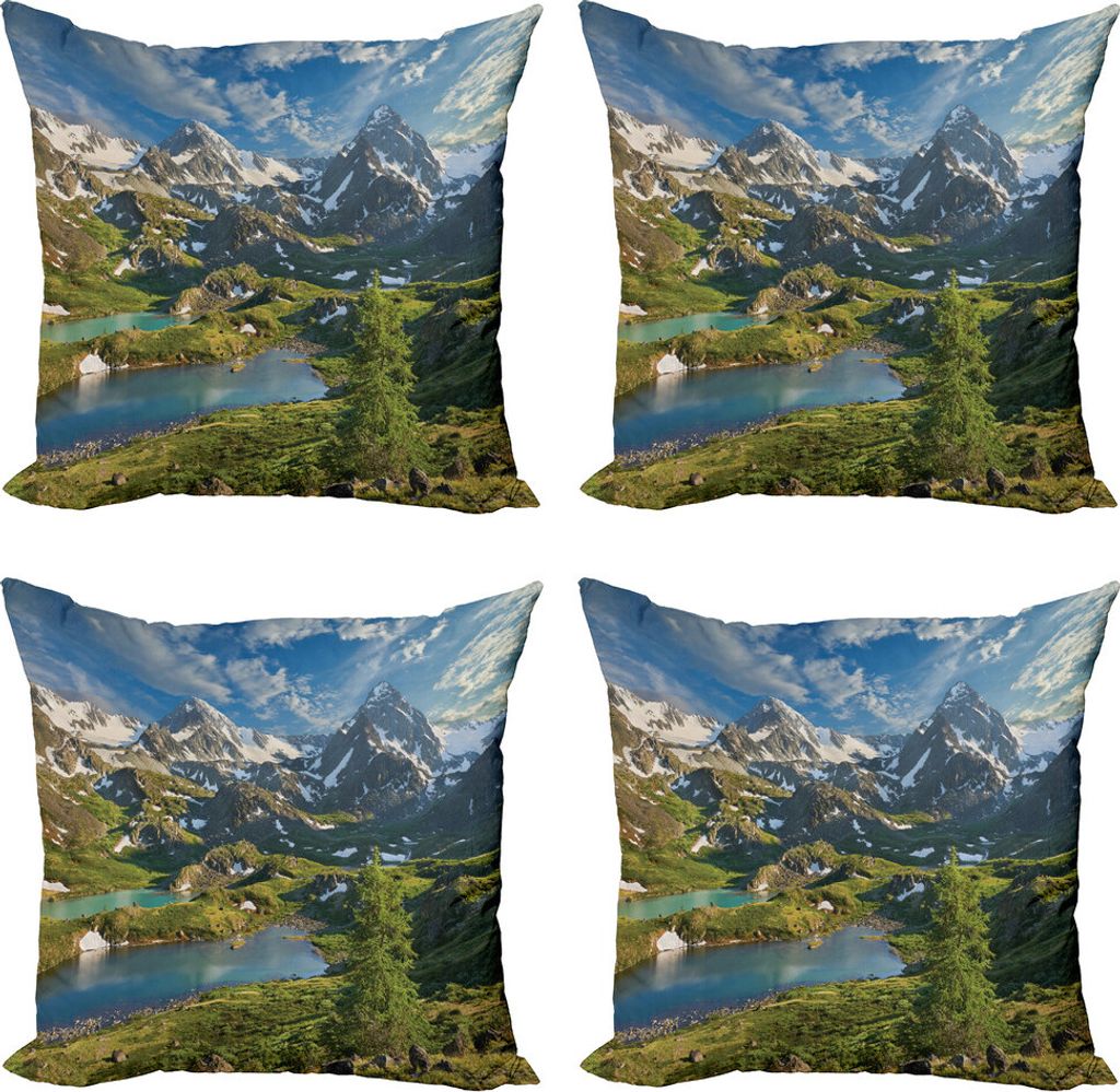ABAKUHAUS Berg Kissenbezug Set (4 Stück), Snowy Mountain Lake, Moderner Doppelseitiger Digitaldruck, 40 cm x 40 cm, Mehrfarbig