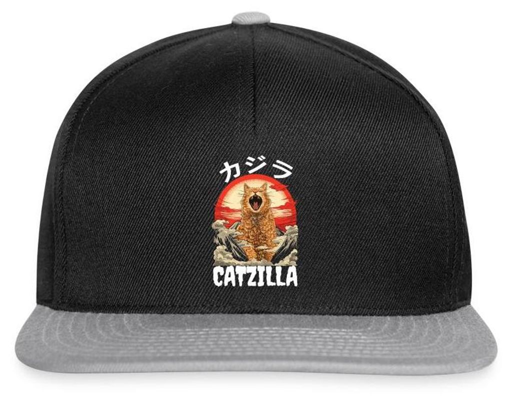 Spreadshirt Riesige Brüllende Katze | Japanisch Inspirierter Look Snapback Cap, One size, Schwarz/Grau