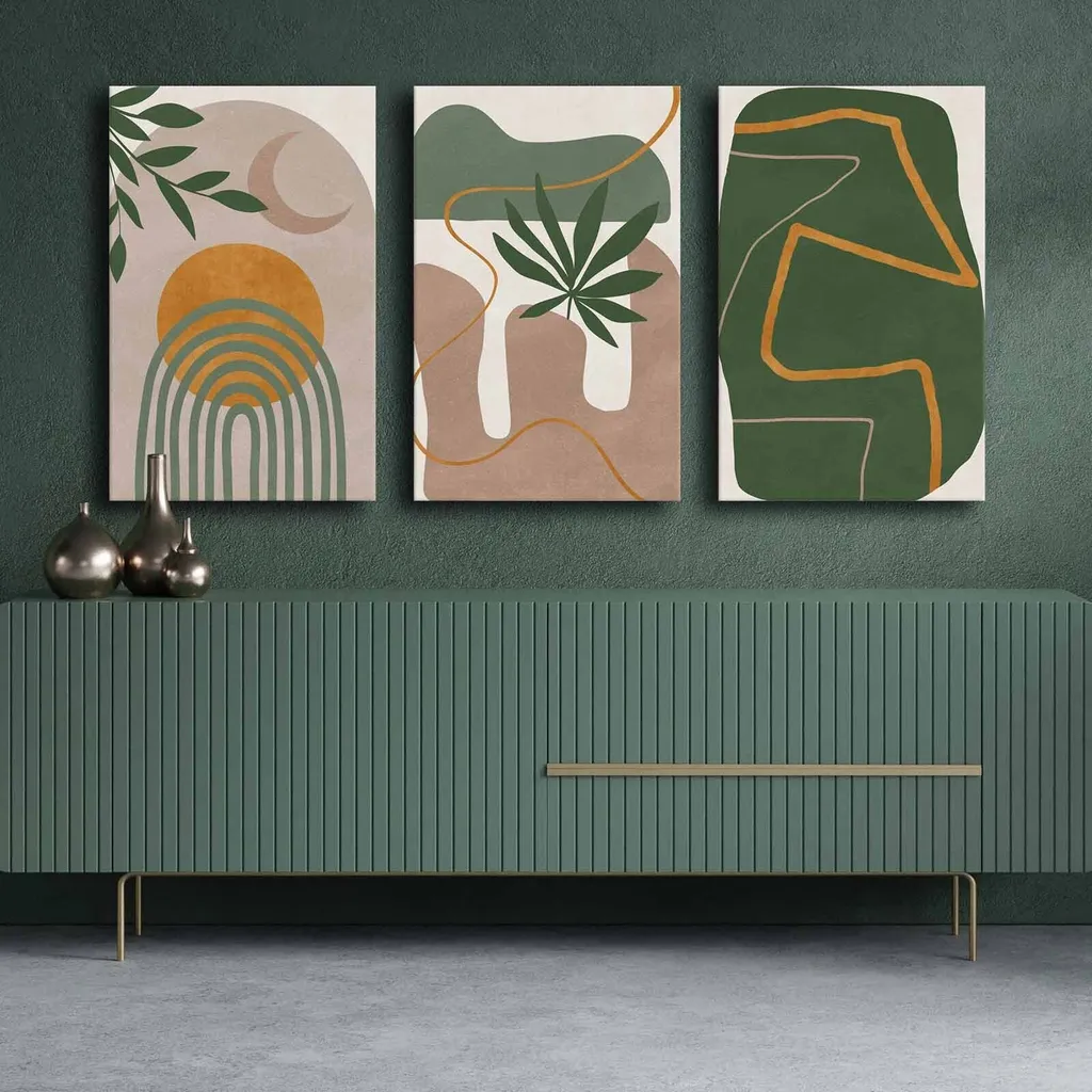Triptyque Décoratif Multicolore 100 % Peinture sur Toile 145x70 cm