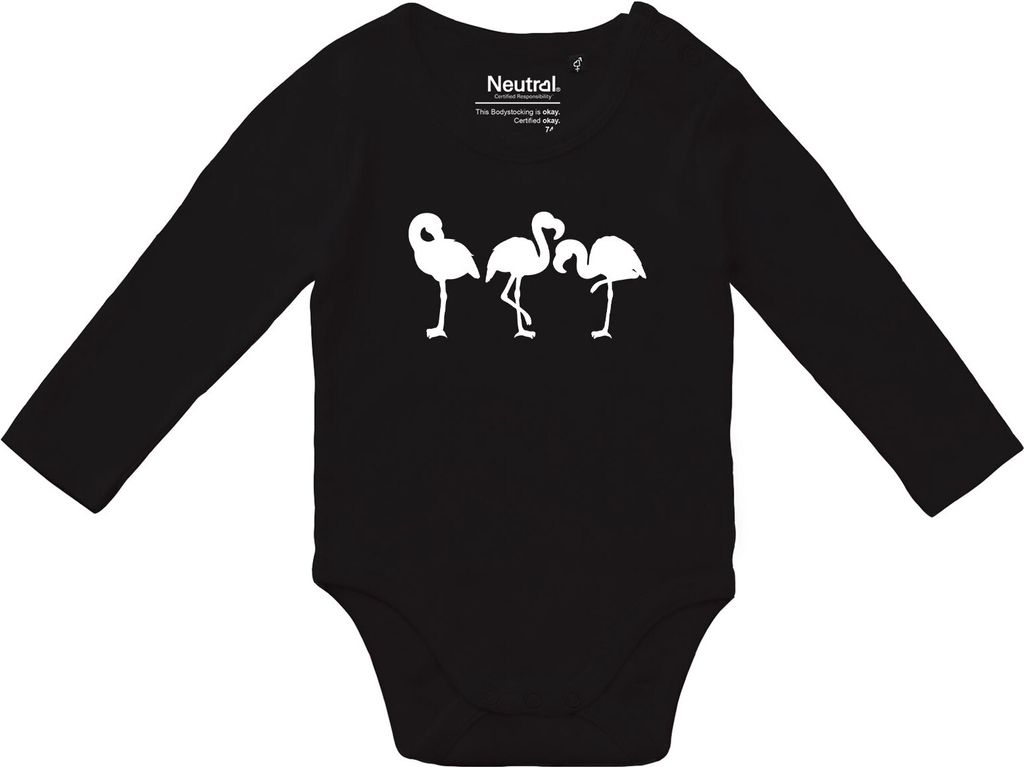 Huuraa Baby Body Flamingos Silhouette 62 Black Baumwolle Fairtrade Langarmbody Geschenkidee