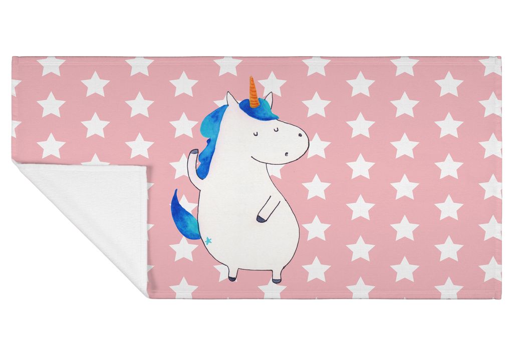 Mr. & Mrs. Panda Handtuch Einhorn Mann - Rot Pastell - Geschenk, Unicorn, Flauschtuch, 50x100, gesichtshandtuch, gesichtstuch, Familie, Beste, Einh...