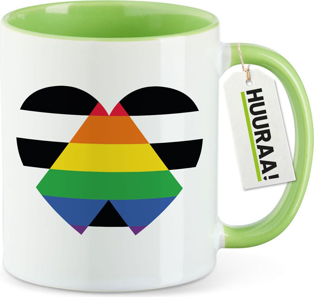 Huuraa Kaffeetasse Straight Ally Flagge LGBTQ Herz 330ml Grün Keramik Kaffeebecher Geschenkidee
