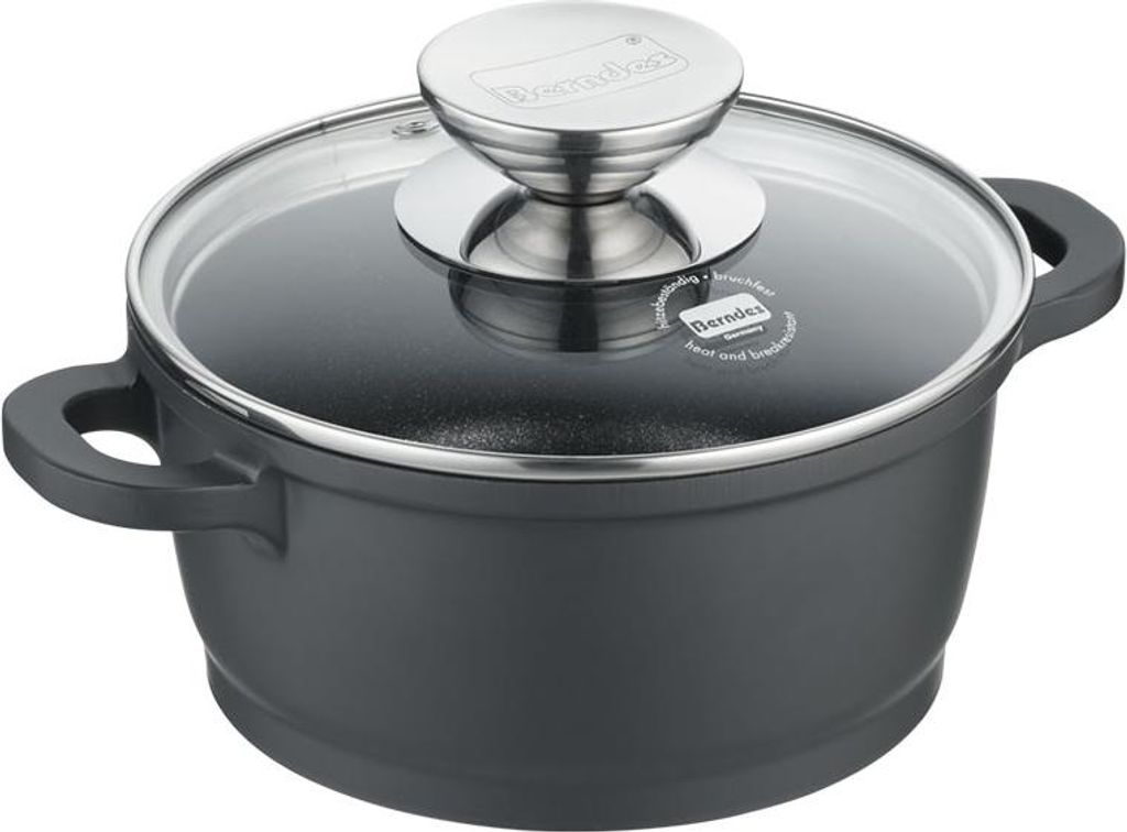 Kochtopf mit Glasdeckel 16, 20 oder 24 cm, Aluguss, schwarz - Vario Click (neue Version)