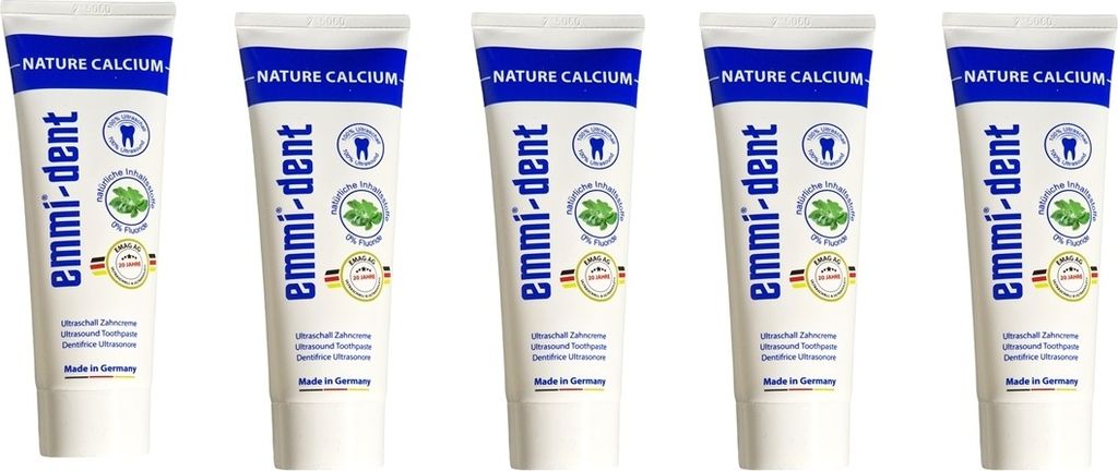5x Emmi -dent Ultraschall Zahncreme Nature Calcium - 5x 75ml