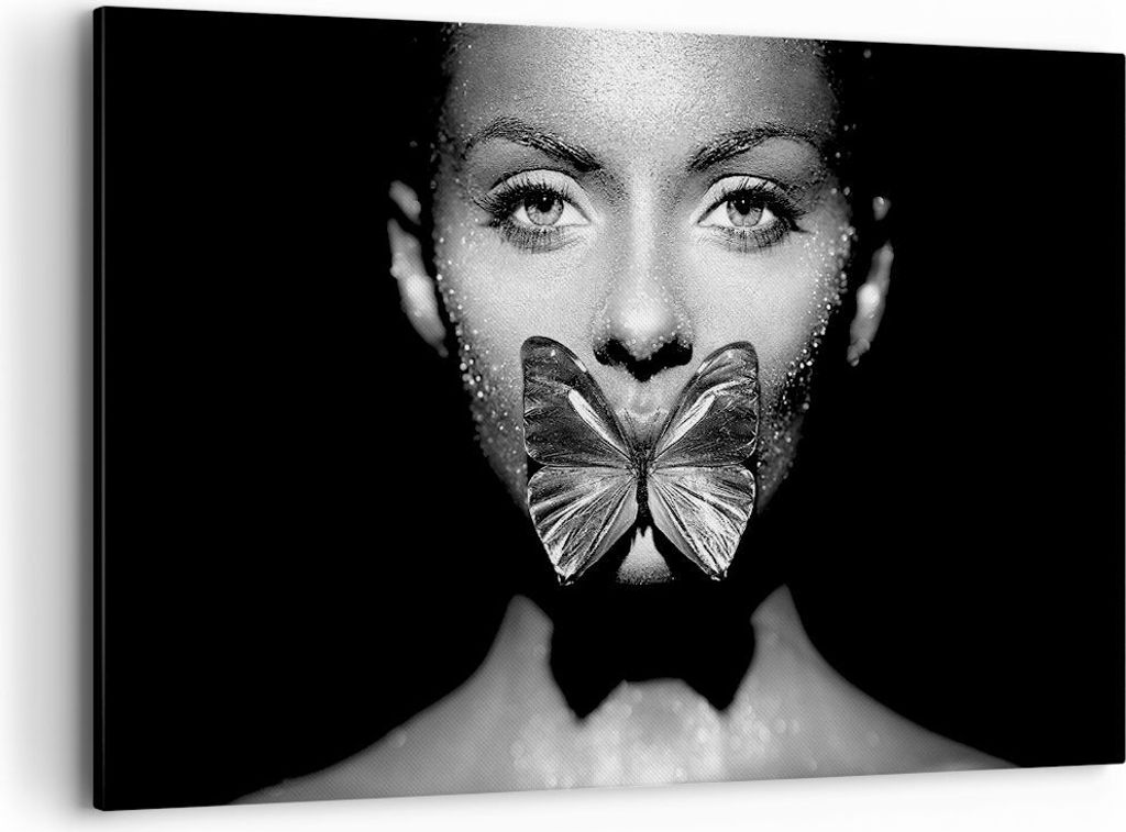 Bild auf Leinwand - Leinwandbild - Einteilig - Frau Schmetterling Mund - 120x80cm - Wand Bild - Wanddeko - Wandbilder - Leinwanddruck - Bilder - Wa...