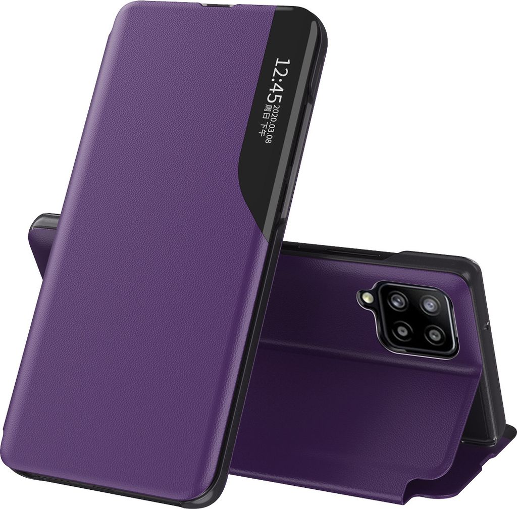 Samsung Galaxy A22 4G Hülle, Smart View Fenster Flip Stand Cover Kunstleder Schutzhülle für Samsung Galaxy A22 4G Lila