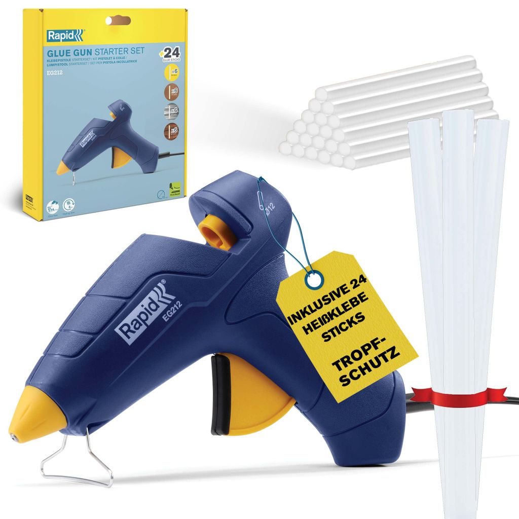 Rapid EG212 Heißklebepistolen-Set mit 24 Klebesticks, ergonomisches Design, für Bastelarbeiten und Reparaturen