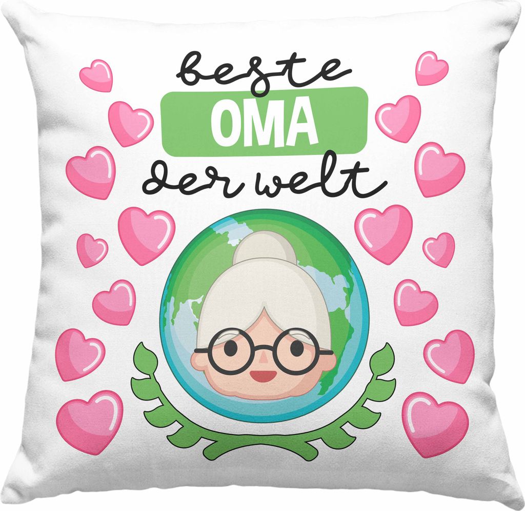 Trendation - Für Die Beste Oma Der Welt Deko-Kissen mit Füllung 40x40 Geschenk Geschenkidee Von Enkel Enkelin (Rosa)