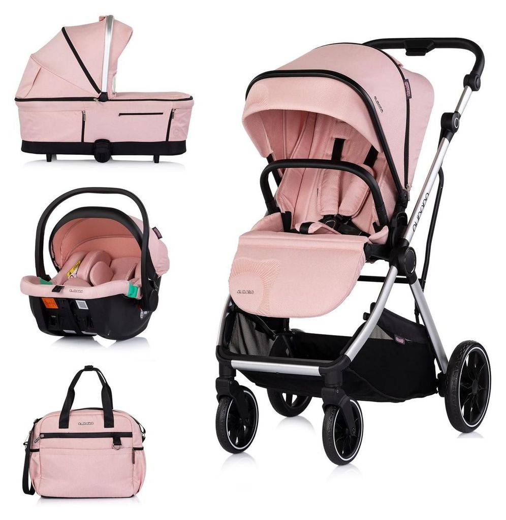 Chipolino Kombikinderwagen Aurora 3 in 1 Babyschale Babywanne Sportsitz Tasche rosa
