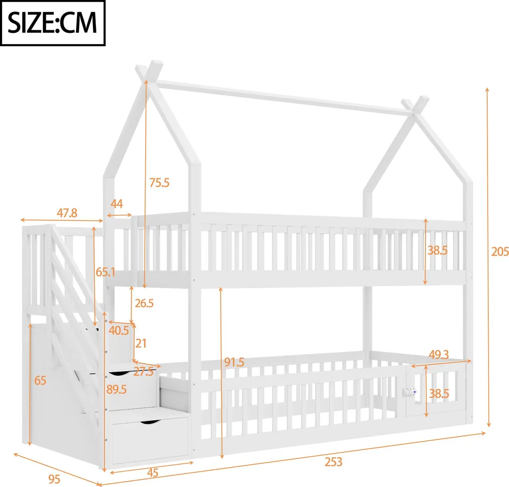 Lit cabane superposé enfant avec rangements et escalier de sécurité - 5