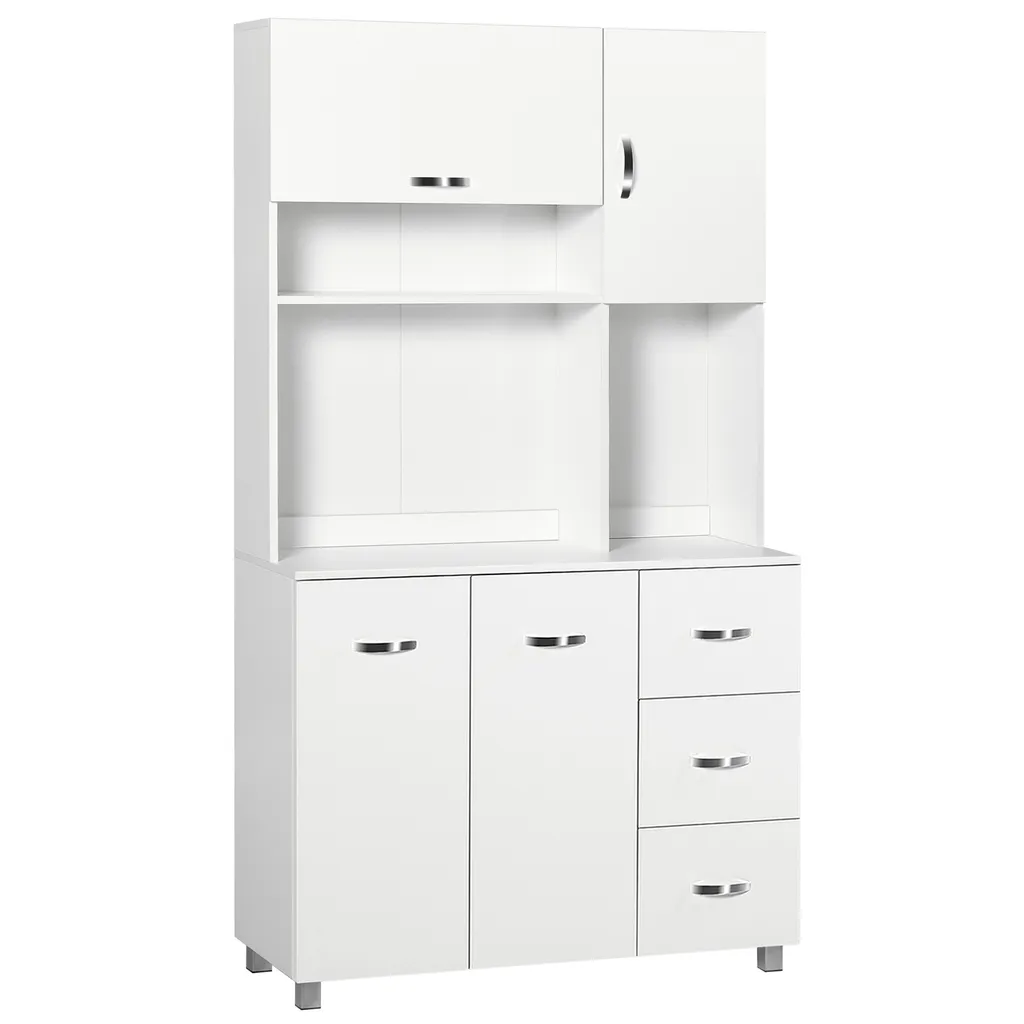 Buffet de cuisine blanc HOMCOM 100cm avec 4 portes et 3 tiroirs en MDF