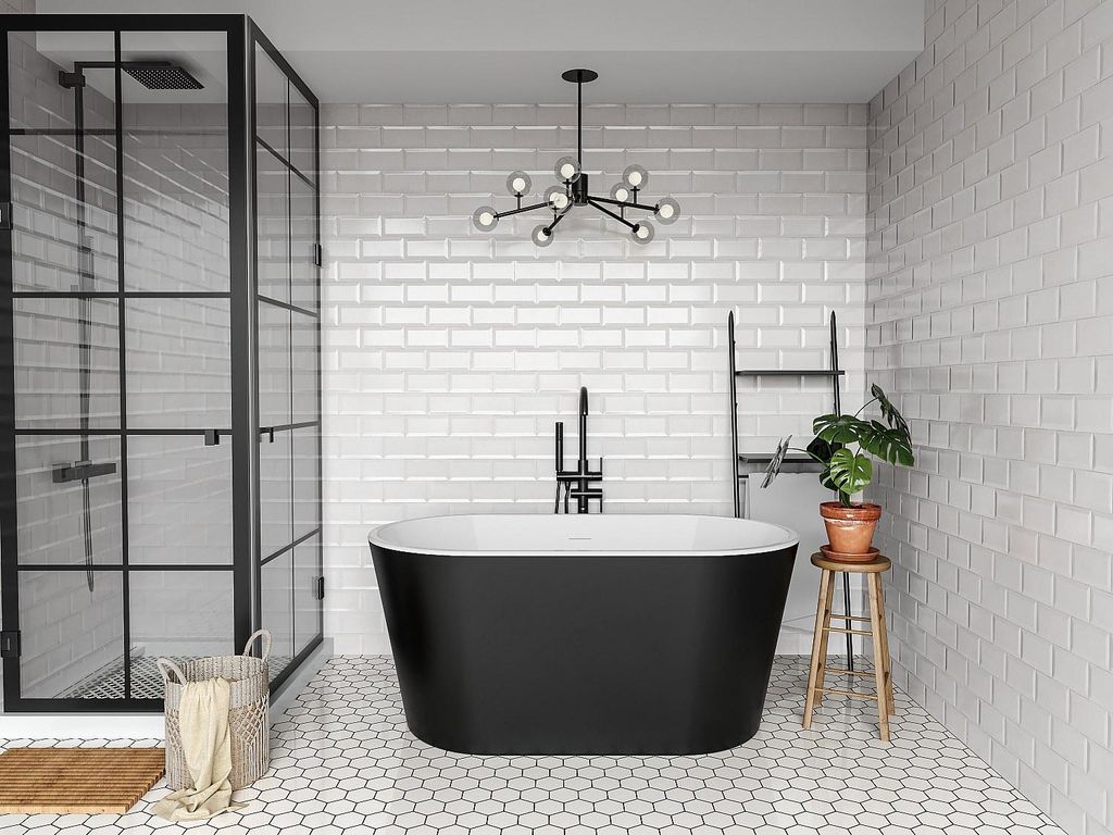 Ovale freistehende Badewanne - 180 L - 130 x 71 x 58 cm - Schwarz - Acryl - APOGON