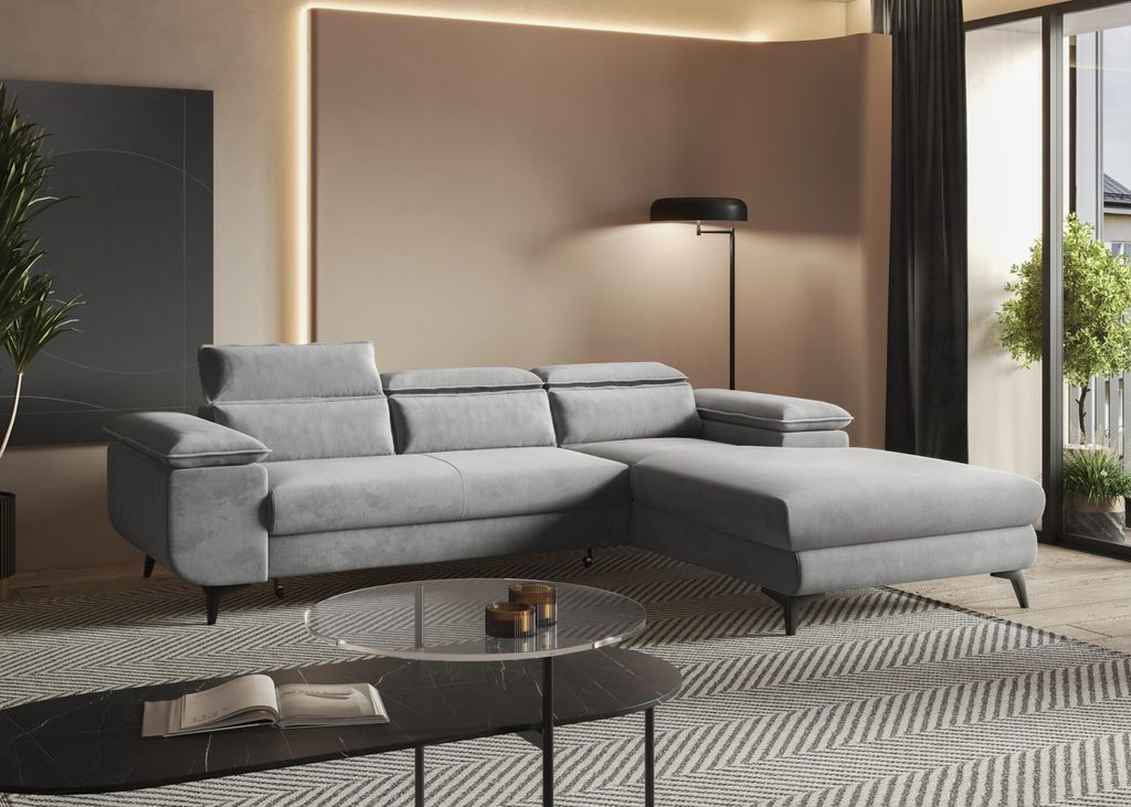 Easy4You FLAT Ecksofa Grau L-Form Rechts 276 x 74 x 205 cm mit Schlaffunktion und Stauraum - Schlafsofa mit Bettkasten - Moderne Wohnzimmermöbel ...