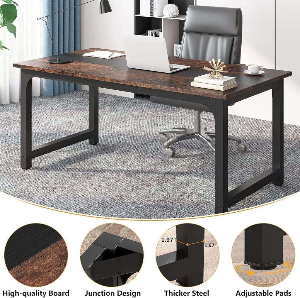 Table d'ordinateur 160x80 cm plateau rustique et structure métal robuste - 6