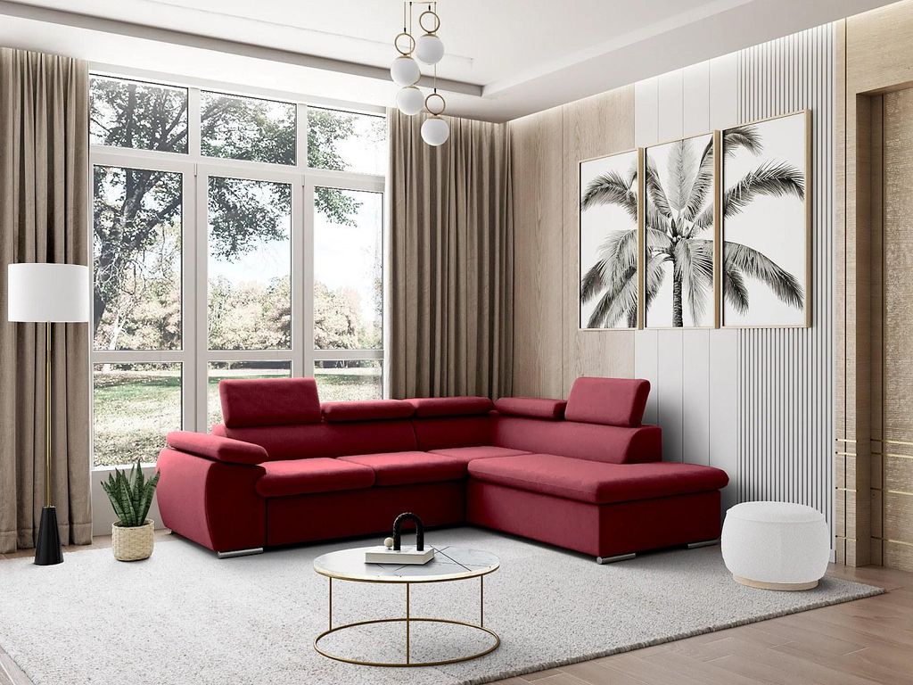 Ecksofa mit Schlaffunktion & Bettkasten- Ecke Rechts - Rot - FABIEN