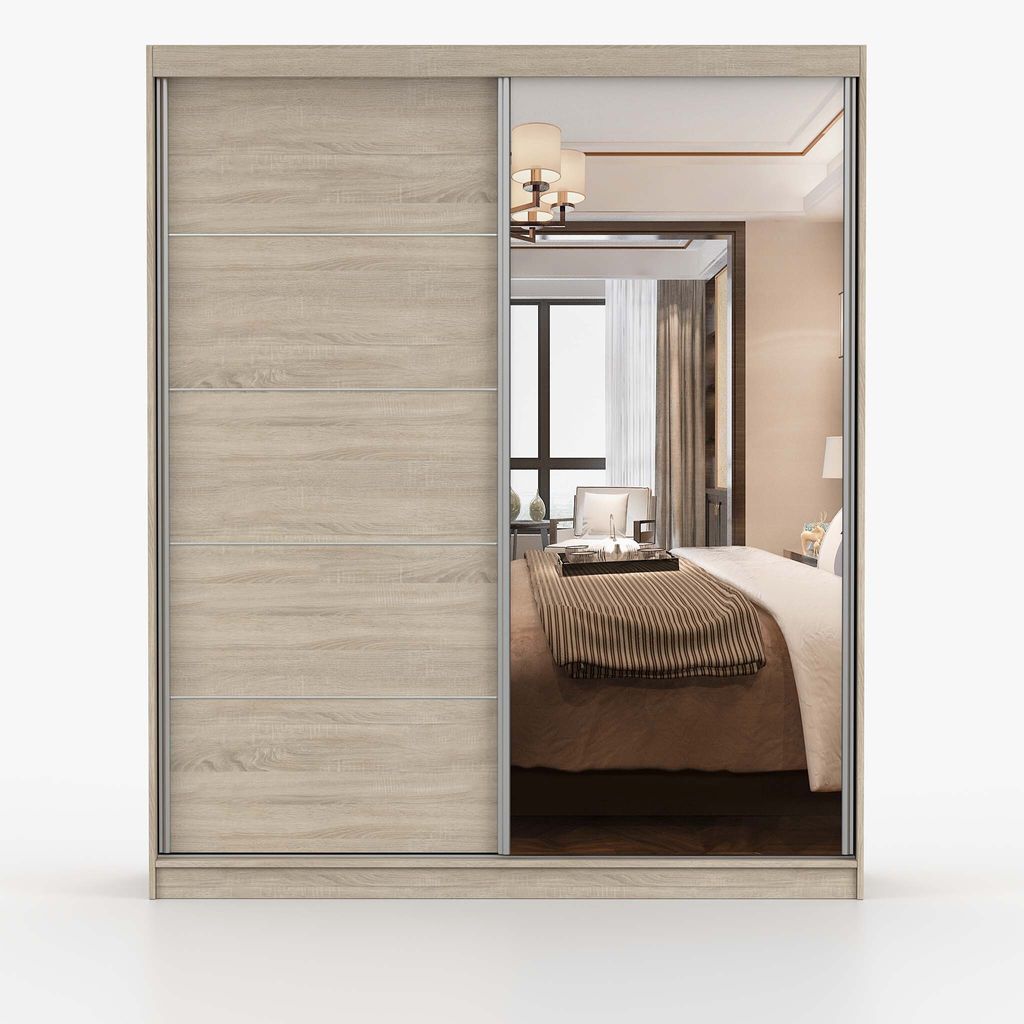 Schwebetürenschrank Kleiderschrank Schrank 183 cm Sonoma Produktbild 3