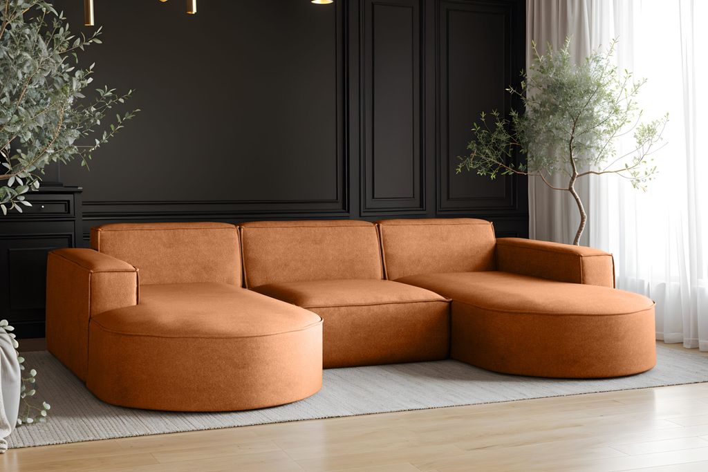 Kaiser Möbel Ecksofa Modena U-Form, Sofa Elegant und Moderne Stoff Salvador Braun