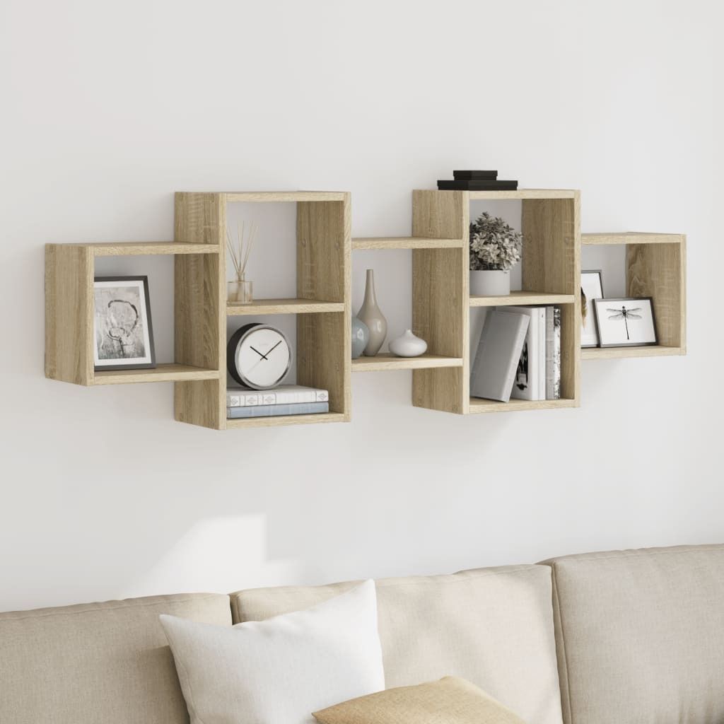 HOMMIE Wandregal - modernes Design - Hängeregal/Küchenregal - Sonoma-Eiche 129x18x42cm Holzwerkstoff DE532303 - Wandregale