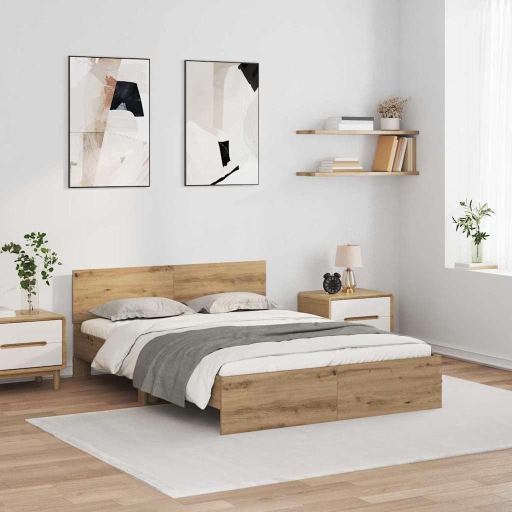 "Schlussverkauf" Doppelbett - Bettgestell 2 PLACES - Artisan-Eiche 140x200 cm Holzwerkstoff C4223