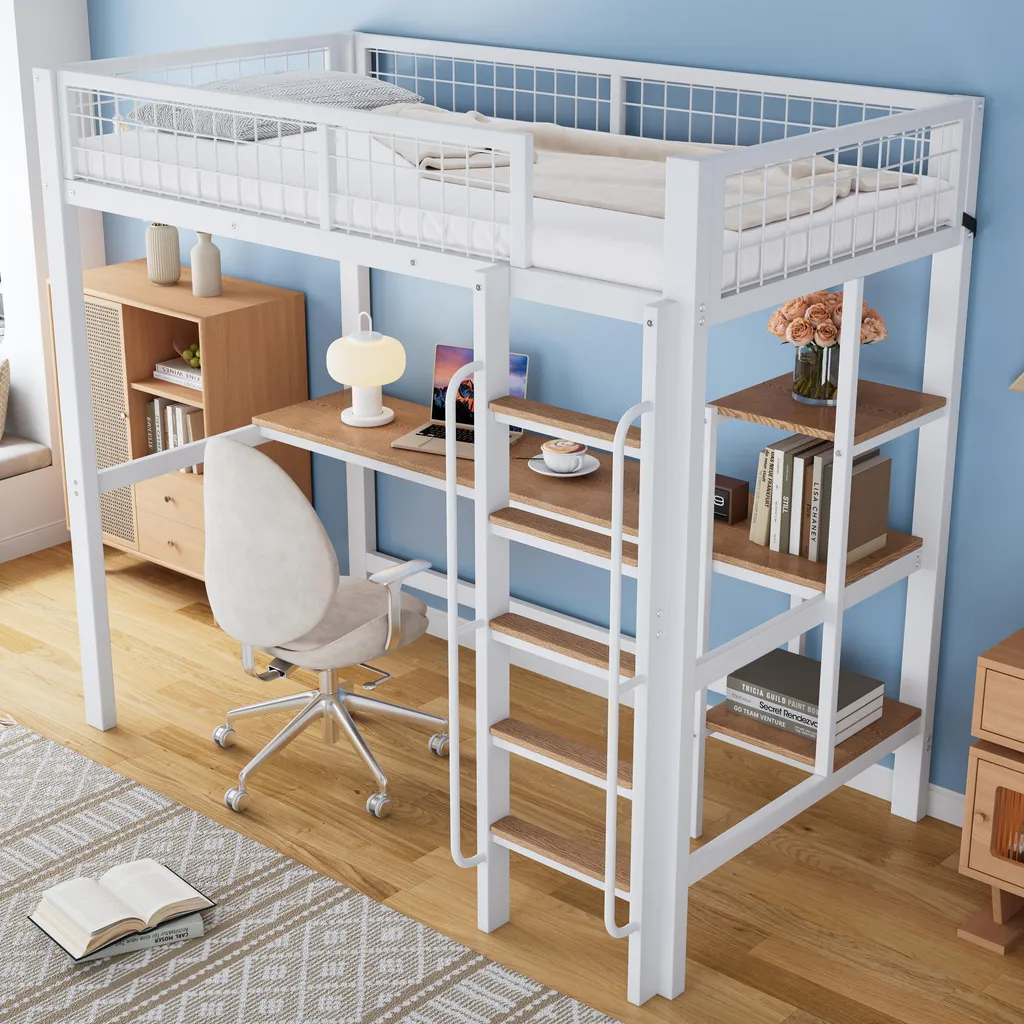 Lit Mezzanine Gain de Place pour Petite Chambre avec Bureau et Deco