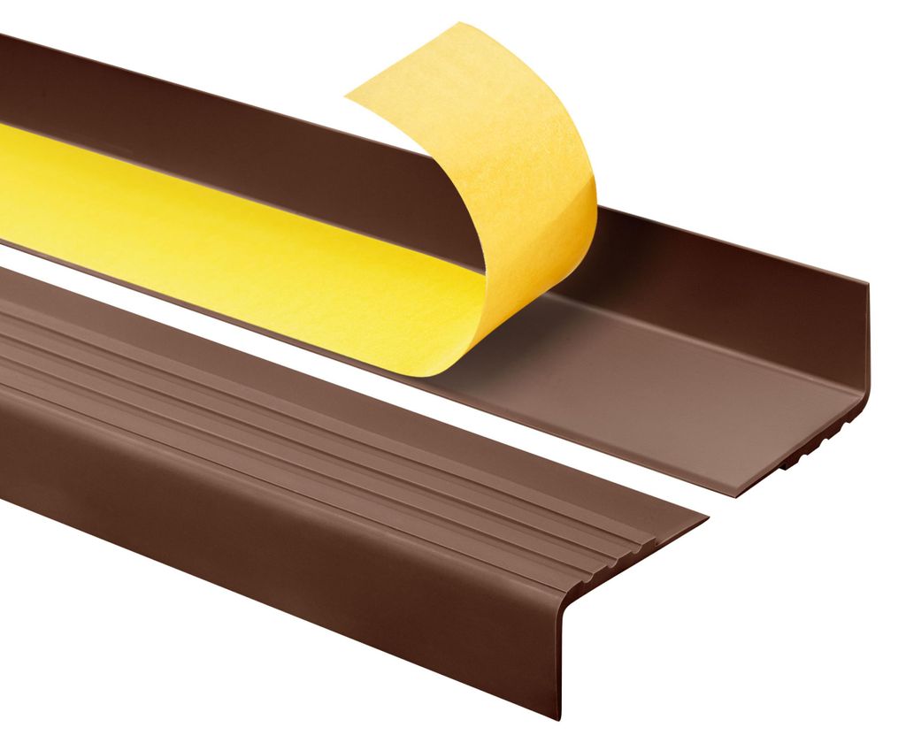 Treppenkantenprofil Selbstklebend 30x27 mm, Treppenprofil PVC für Treppenstufen, Treppenkantenschutz mit Rillen, Antirutsch, RM, bronze, 70 cm - Q...