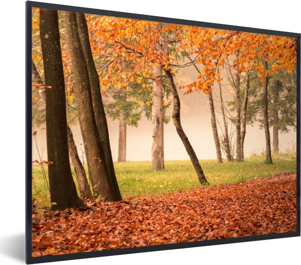 MuchoWow Gerahmtes Poster Blätter - Herbst - Wald 80x60 cm - Poster mit Schwarzem Bilderrahmen Wandposter Rahmen Foto Bilder - Schwarzem - Mit G...