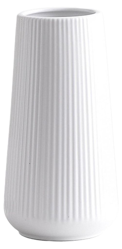 Kleine, gerippte, weiße Keramikvase mit Pampasgras-Textur, ideal für Wohnzimmer, Schlafzimmer, Esstisch, Landhausküche oder als Tischdekoration.