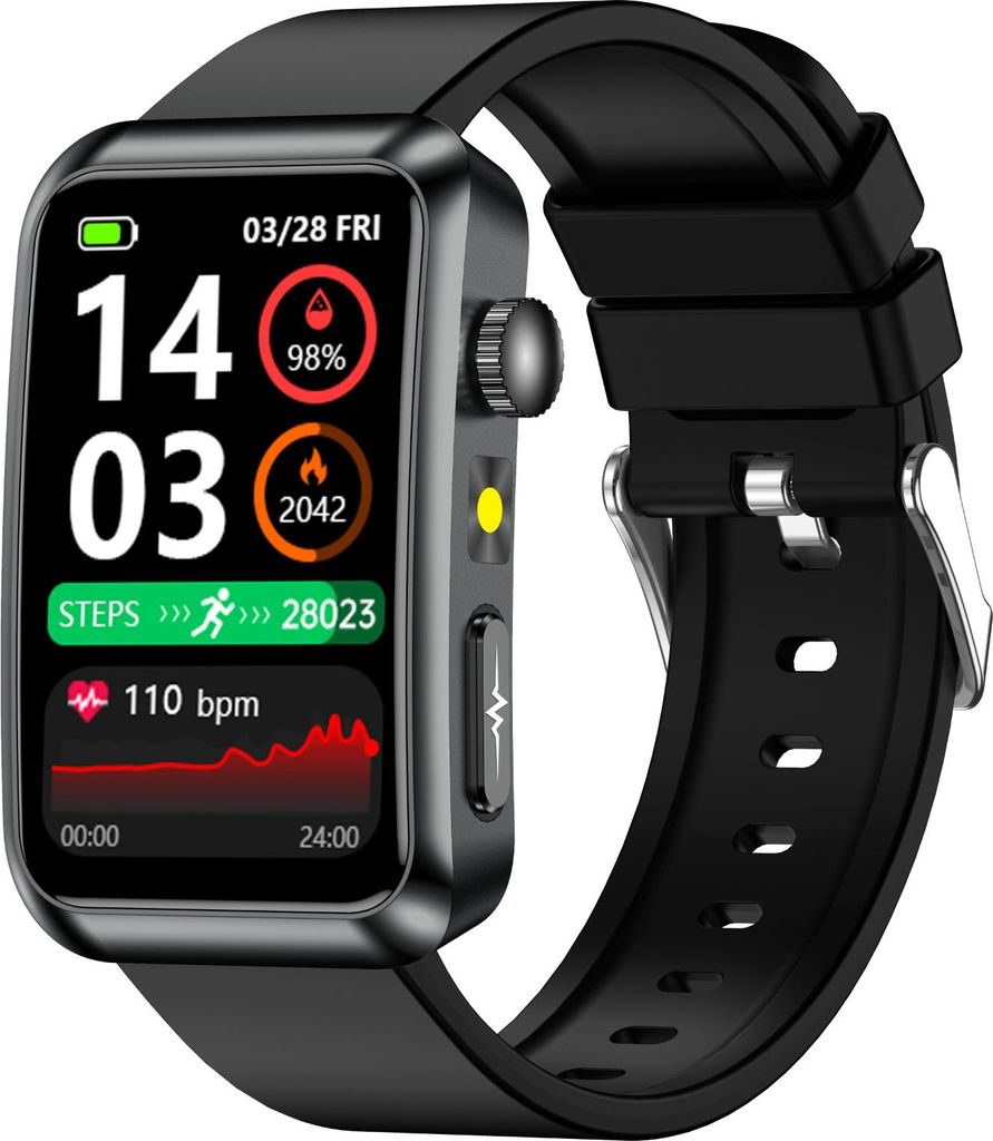 INF Fortschrittliche Smartwatch mit EKG, Herzfrequenz & SOS - Android & iOS Schwarz