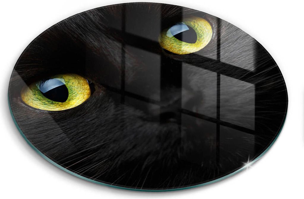 Glasschneideplatte - Herdabdeckplatte - fi30 cm -Schneidebrett - Spritzschutz - Tierkatze Augen
