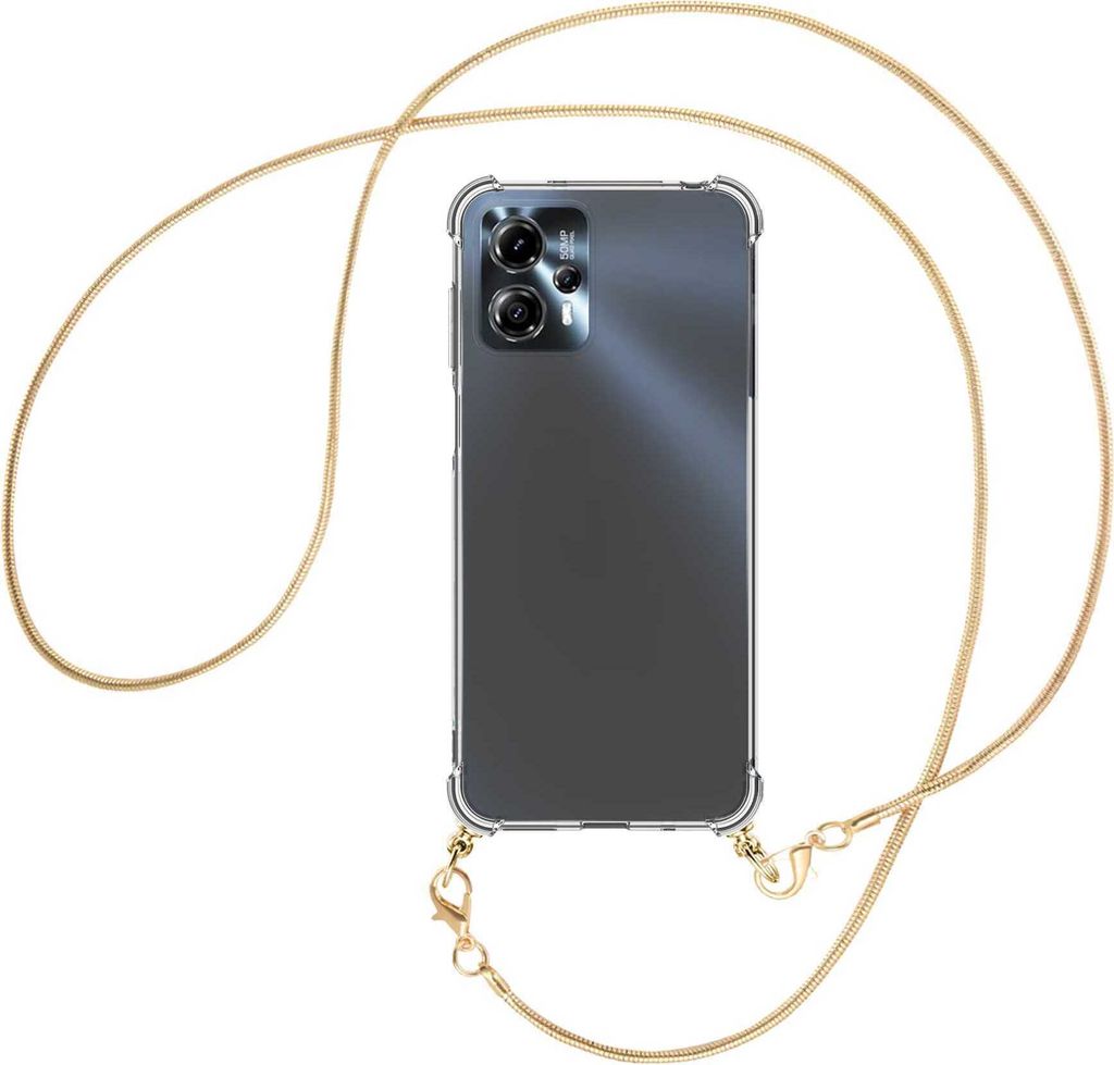 Handykette Backcover-Schutzhülle mit Band (Metall goldfarben) für Motorola Moto G13, Moto G23 (6.5'') - goldfarbene Snake-Kette