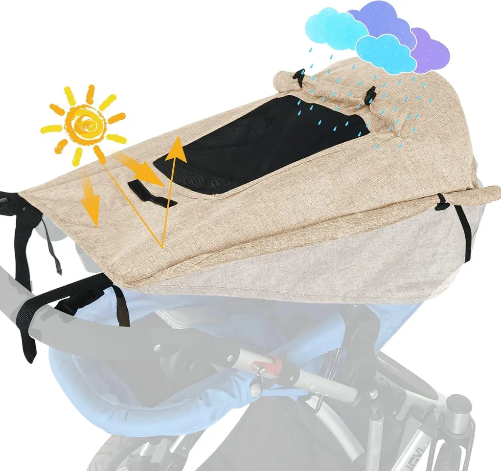Pare-soleil pour poussette anti-UV ajustable - Modèle Universel Kaki