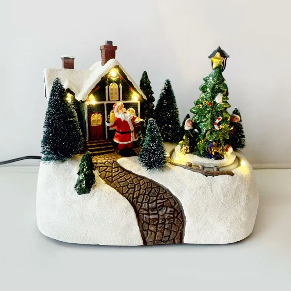 Village Noël Lumineux Sans Fil pour Décoration Étagère Animée et Musique