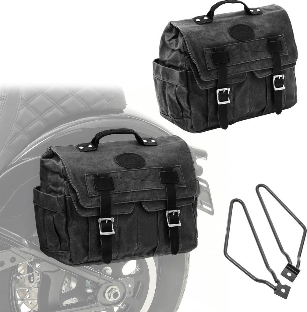 Set 2x Motorrad Satteltaschen + Halter Seitentaschen CV1 schwarz