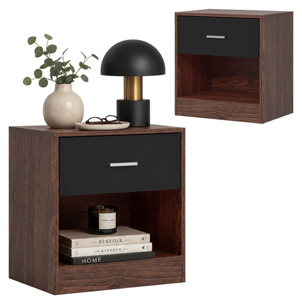 Relaxdays, set di 2 comodini, con cassetto e ripiano Immagine del prodotto 