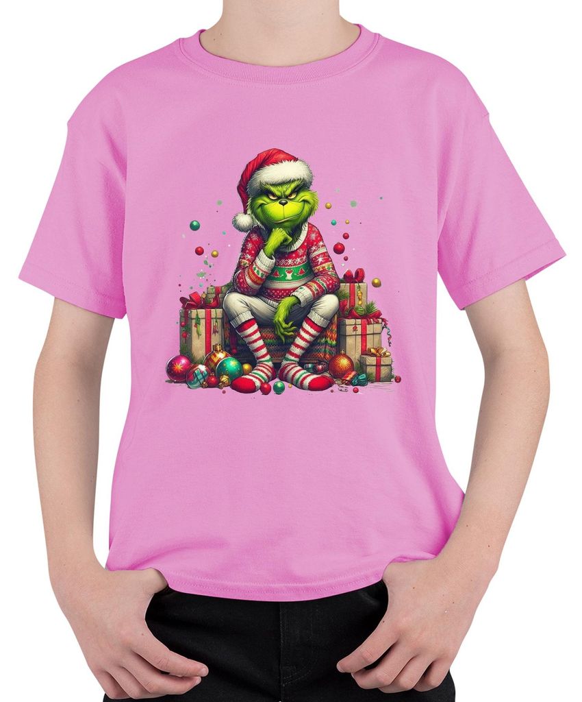 Grinch Weihnachtsgeschenk lustig böse Geschenkidee Retro Uni Kinder T-Shirt, Pink, 104