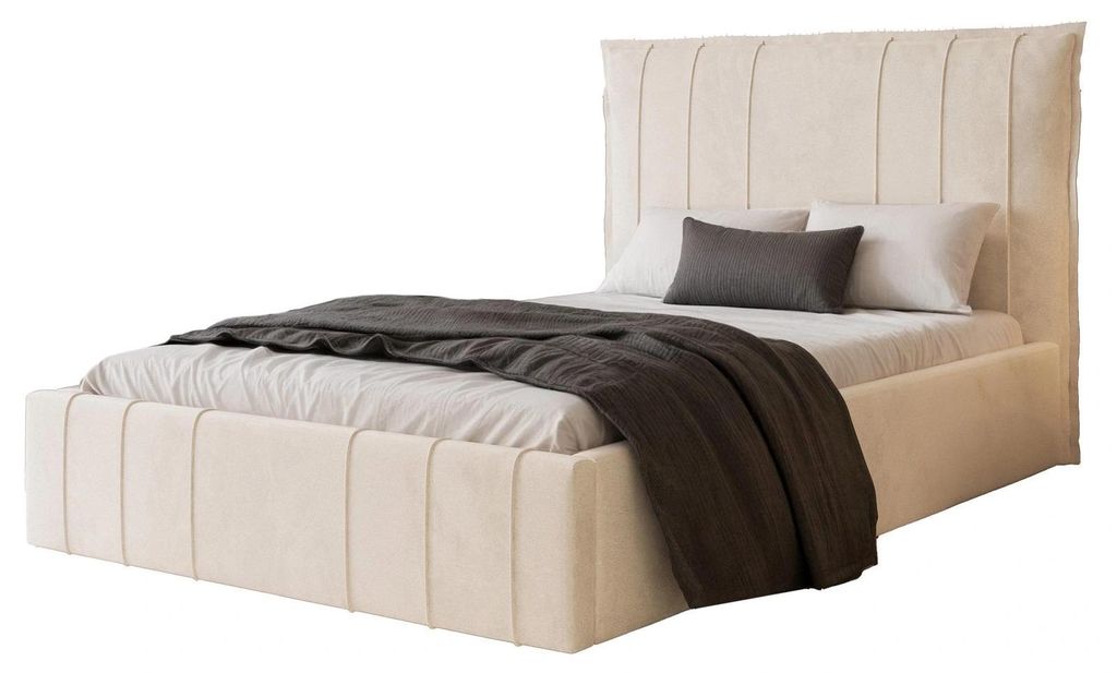 Polsterbett TERENZO 120x200 Creme Samt mit Bettkasten & Lattenrost