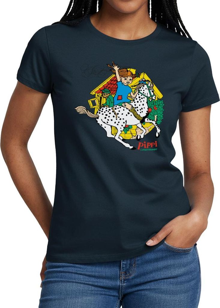 Spreadshirt Pippi Langstrumpf Herr Nilsson Und Kleiner Onkel Frauen T-Shirt, M, Navy