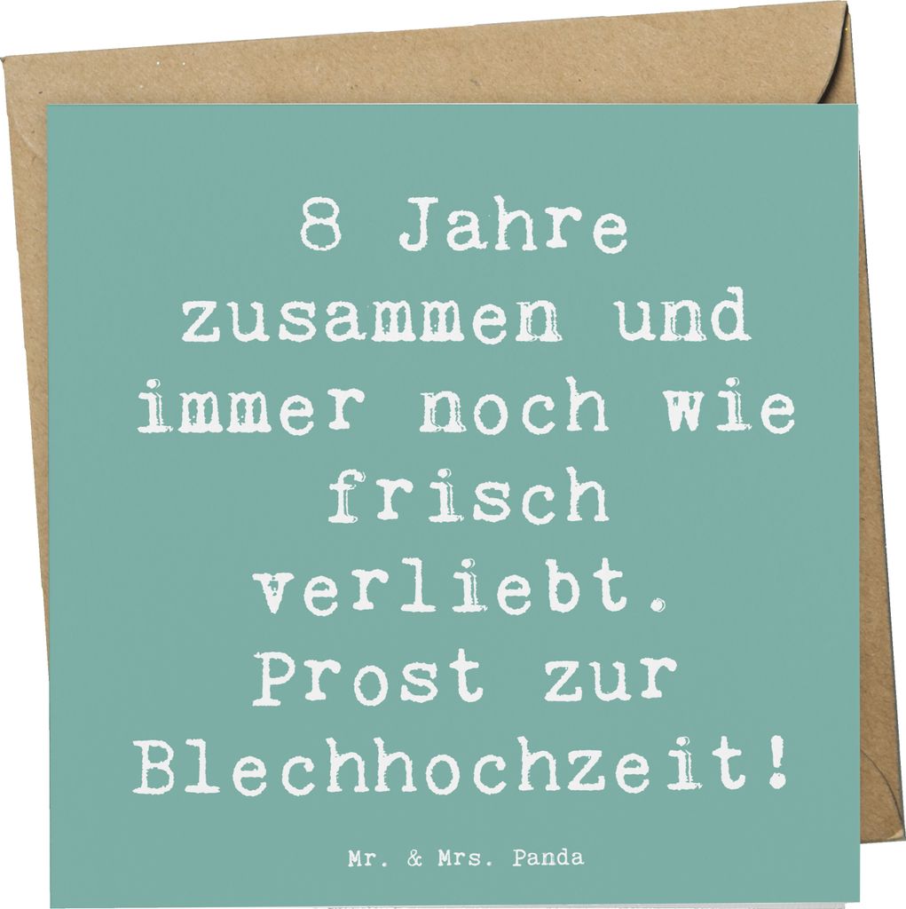 Mr. & Mrs. Panda Grußkarte Spruch 8. Hochzeitstag Blechhochzeit - Meeresbrise - Geschenk, Glückwunschkarte, Geschenke, doppelkarte, Klappkarte, L...