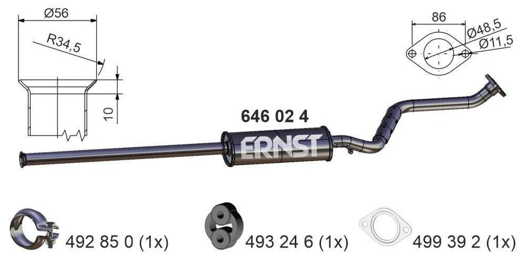 ERNST 646024 Mittelschalldämpfer Schalldämpfer für HYUNDAI GETZ (TB)
