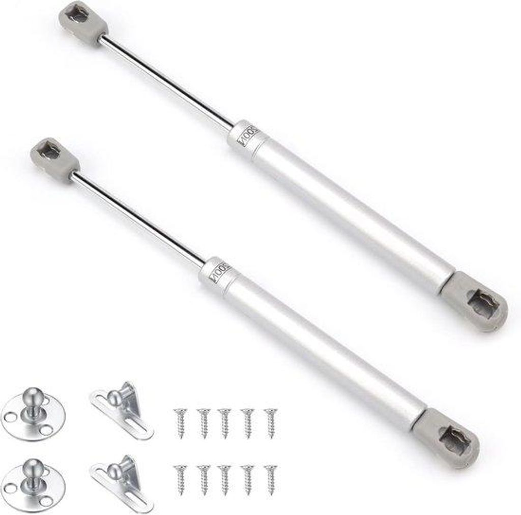 Hydraulische Gasveer 2er Set Silber Gasveerklappen 200N Kompressionsveer - Möbel- und Schrankunterstützung - Befestigungslösungen Schrauben.